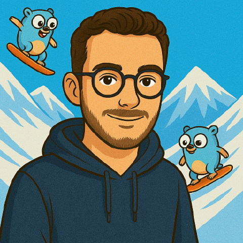 Illustration of Max with two Go gophers snowboarding